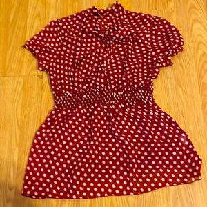 Sheer red and white dotted top